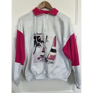 Vtg 80s B&J San Francisco Sweatshirt Mens XL Colorblock Sailboat 1/4 Zip USA